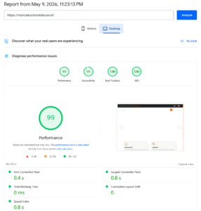 Desktop PageSpeed performance results for the Marcin Kucharski Bouw website