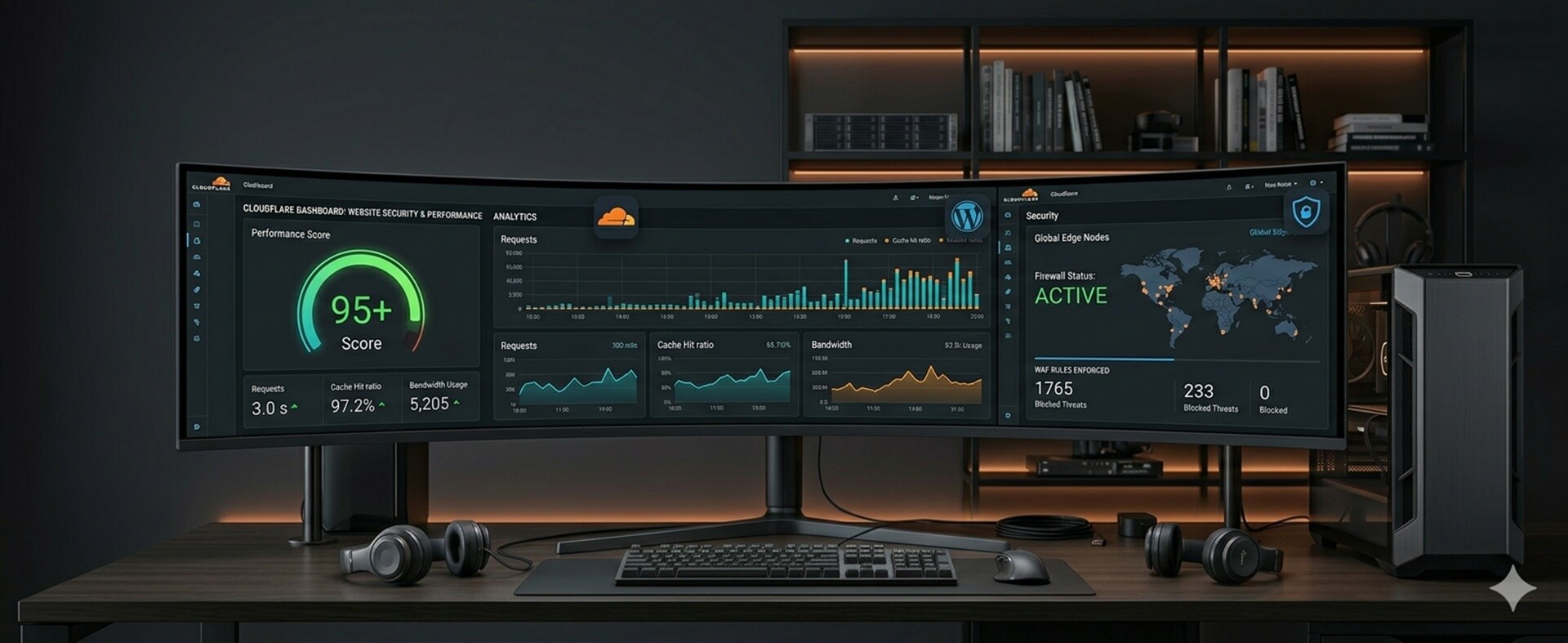 Cloudflare website security and performance dashboard