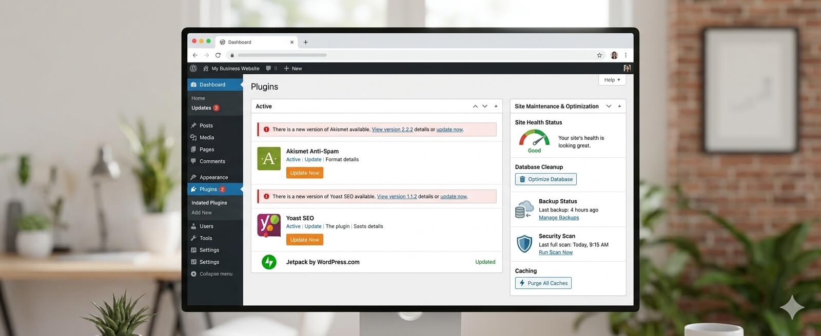 WordPress maintenance dashboard and website updates